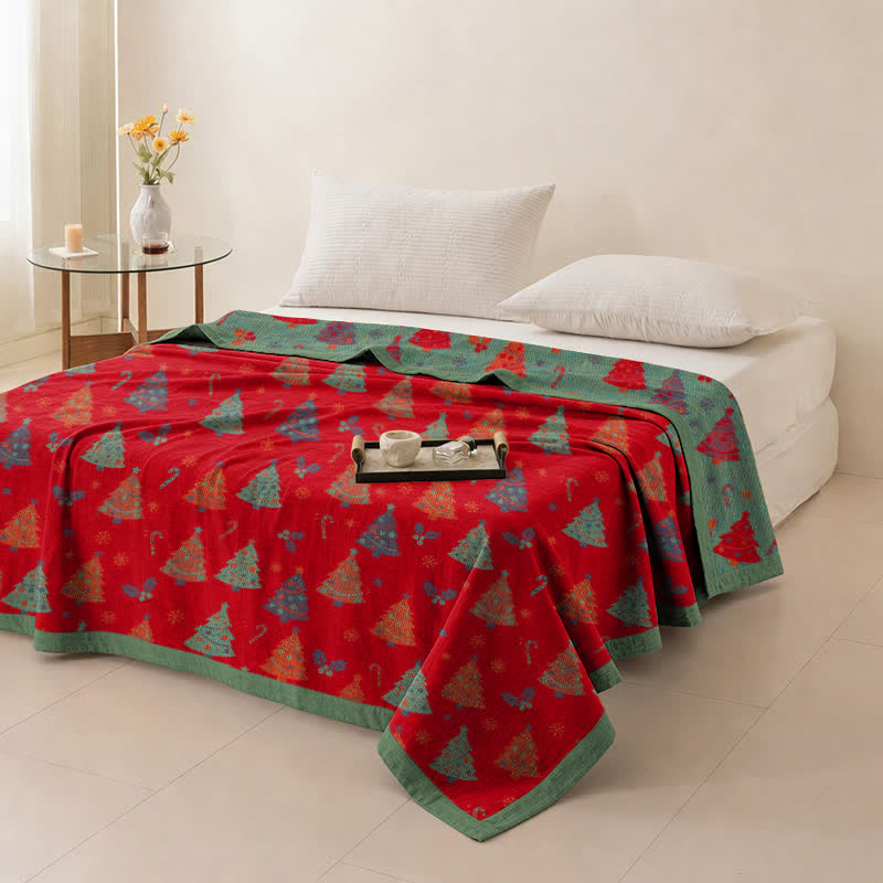 Festive Christmas Tree Cotton Gauze Blanket - image 4