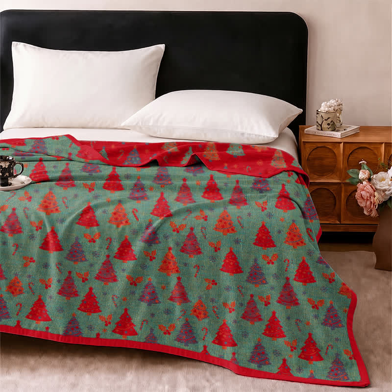 Festive Christmas Tree Cotton Gauze Blanket - image 9