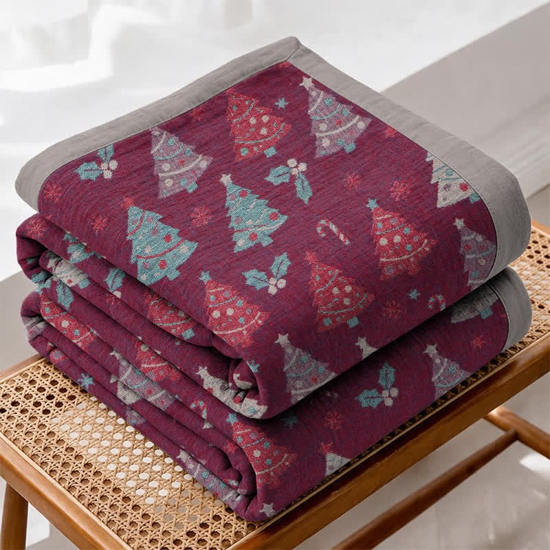 Festive Christmas Tree Cotton Gauze Blanket - Purple - Blanket - 98" x 94" - image 12