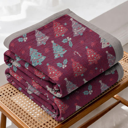 Festive Christmas Tree Cotton Gauze Blanket - Purple - Blanket - 98" x 94" - image 12