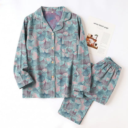 Ginkgo Leaf Cotton Notched‑Collar Loungewear Set - image 2