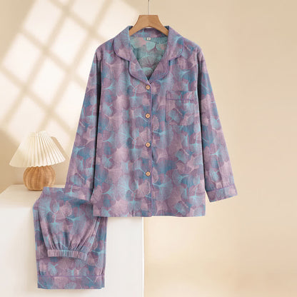 Ginkgo Leaf Cotton Notched‑Collar Loungewear Set - image 7