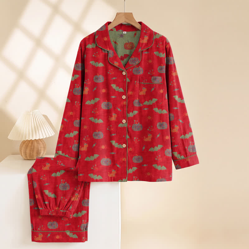 Halloween Pumpkin Bat Cotton Loungewear Set - image 1