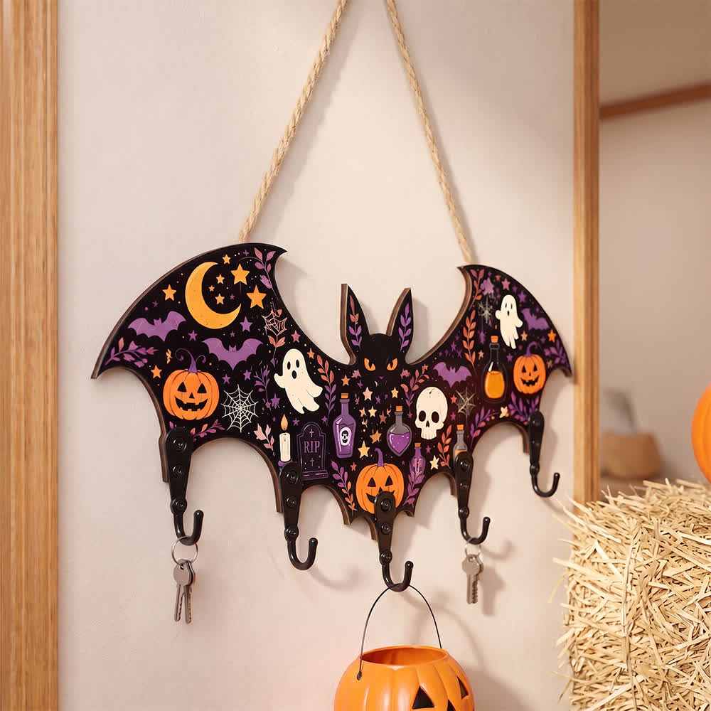 Halloween Bat Shaped Wooden Key Holder - image 1