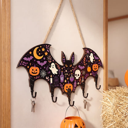 Halloween Bat Shaped Wooden Key Holder - image 1