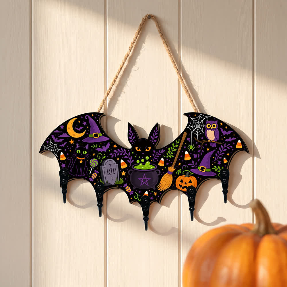 Halloween Bat Shaped Wooden Key Holder - image 4