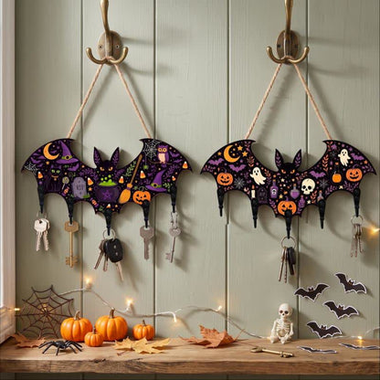 Halloween Bat Shaped Wooden Key Holder - Set 2 Patterns - 4PCS - 12"L x 5"H - image 6