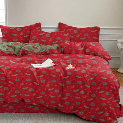 Halloween Pumpkin Bat Cotton Bedding Set - Red - Bedding Set(4PCS) - King - image 0