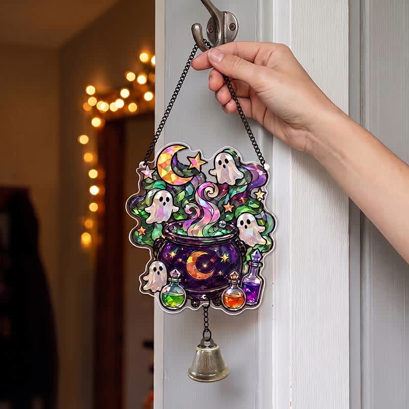 Halloween Acrylic Suncatcher Hanging Ornament with Bell - Pot - 5PCS - image 4