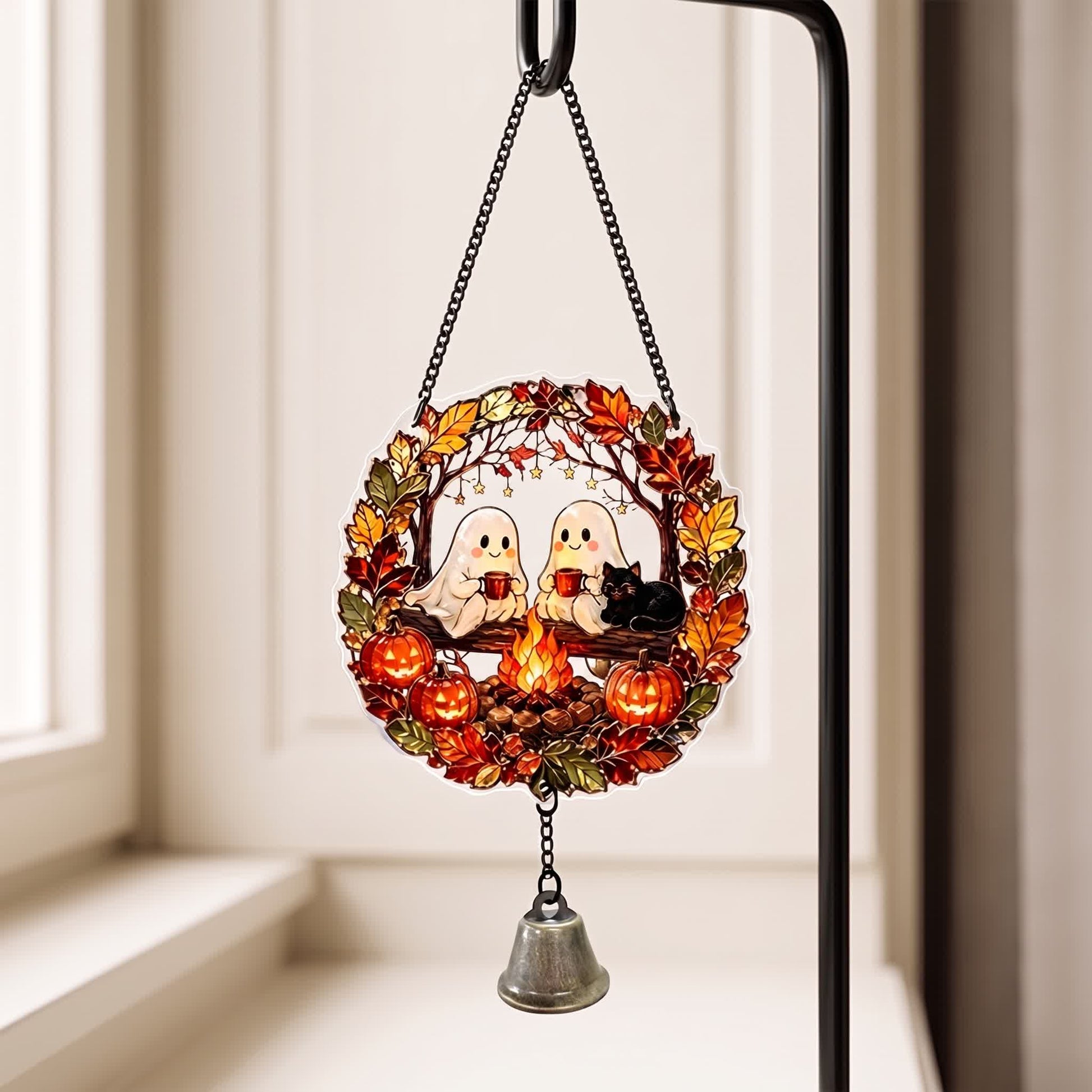 Halloween Acrylic Suncatcher Hanging Ornament with Bell - 2 Ghosts - 5PCS - image 7