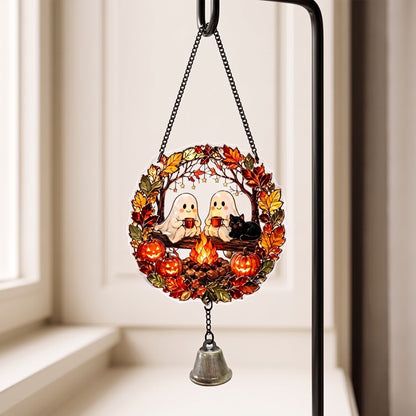 Halloween Acrylic Suncatcher Hanging Ornament with Bell - 2 Ghosts - 5PCS - image 7