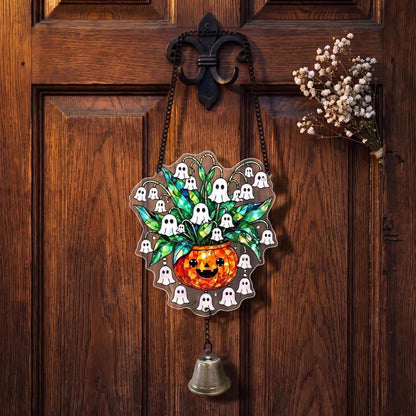 Halloween Acrylic Suncatcher Hanging Ornament with Bell - Spooky Floral - 5PCS - image 2