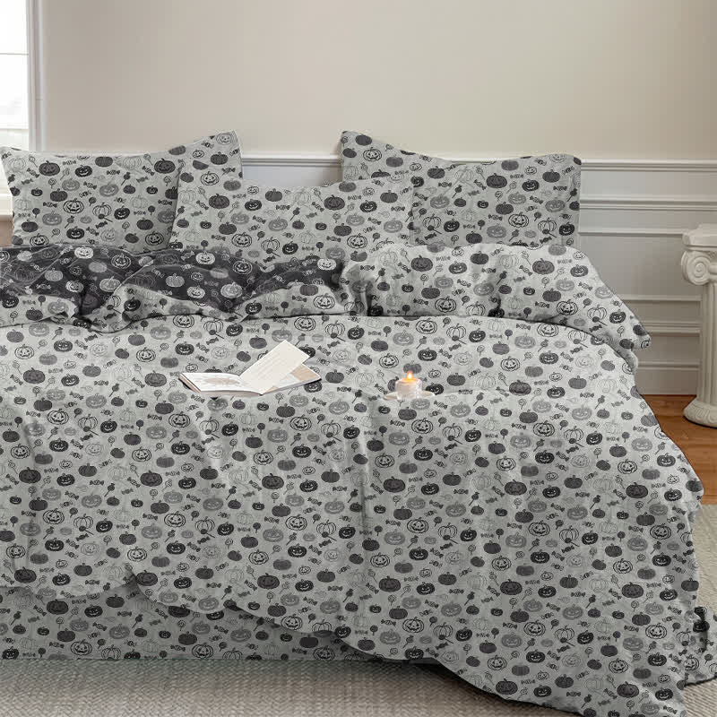 Halloween Monochrome Pumpkin Cotton Bedding Set - White - Bedding Set(4PCS) - King - image 8