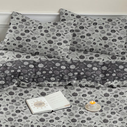 Halloween Monochrome Pumpkin Cotton Bedding Set - White - 2PCS Pillowcases - 20" x 37" - image 15