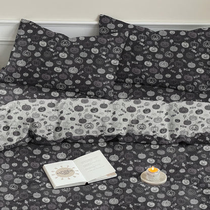 Halloween Monochrome Pumpkin Cotton Bedding Set - Black - 2PCS Pillowcases - 20" x 37" - image 7