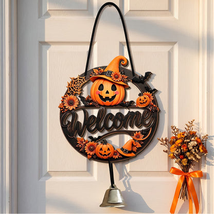 Gothic Wooden Halloween Welcome Door Sign - Pumpkin Wreath - 5PCS - image 5