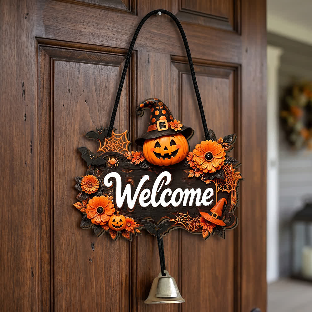 Gothic Wooden Halloween Welcome Door Sign - Pumpkin Welcome - 5PCS - image 2
