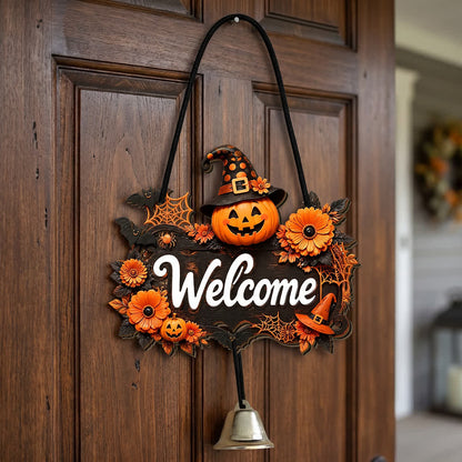 Gothic Wooden Halloween Welcome Door Sign - Pumpkin Welcome - 5PCS - image 2