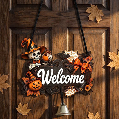 Gothic Wooden Halloween Welcome Door Sign - Skeleton Witch - 5PCS - image 3