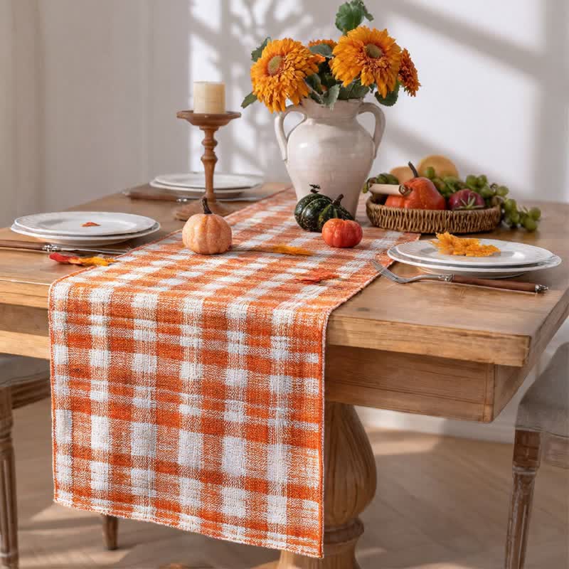 Orange Plaid Table Runner - Orange & White - 72" x 13" - image 0