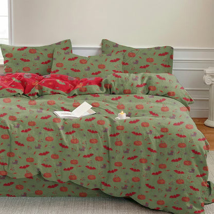Halloween Pumpkin Bat Cotton Bedding Set - Green - Bedding Set(4PCS) - King - image 8