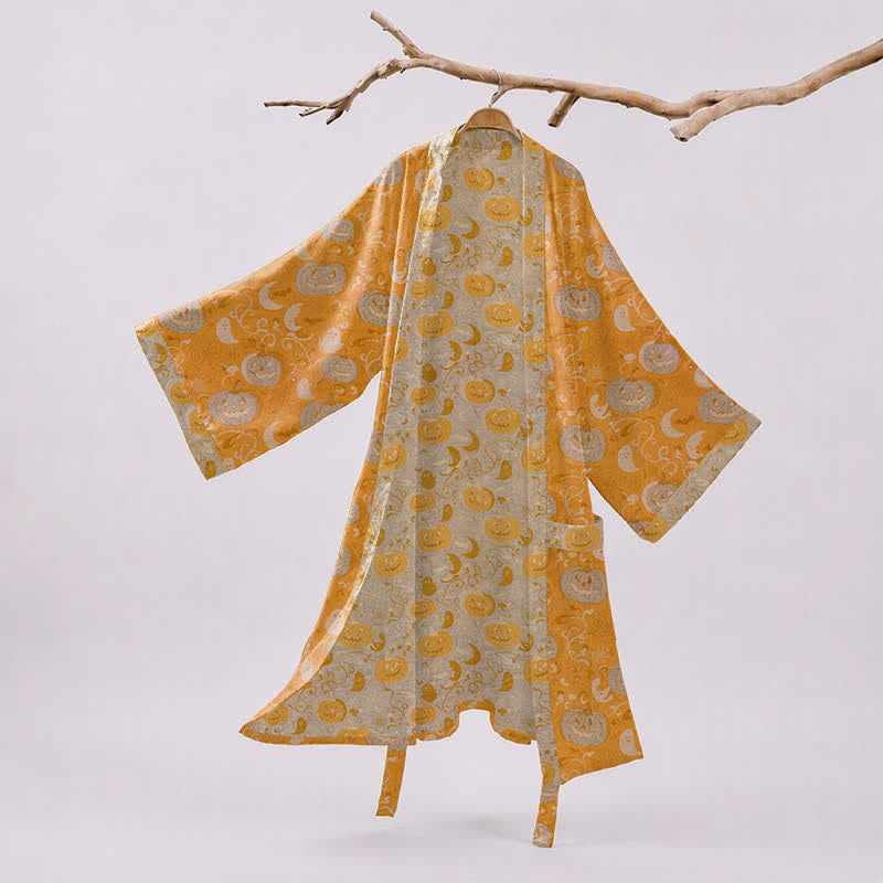 Halloween Kimono Robe With Pumpkins & Ghosts - Orange - 2XL - image 0