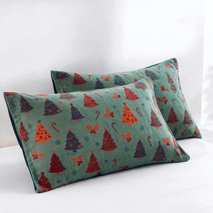 Festive Christmas Tree Cotton Gauze Blanket - Green - 2PCS Pillowcases - 20" x 36" - image 11