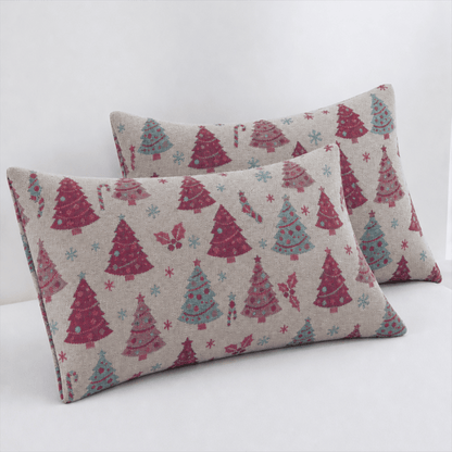 Festive Christmas Tree Cotton Gauze Blanket - Beige - 2PCS Pillowcases - 20" x 36" - image 23