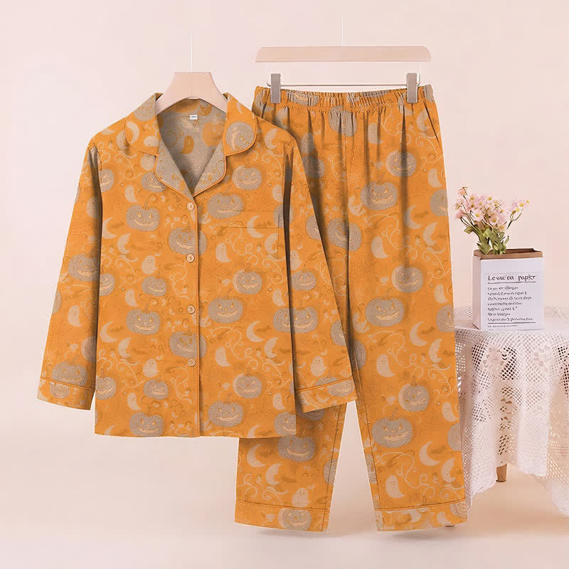 Orange Halloween Pumpkin Cotton Loungewear Set - Orange - XL - image 0