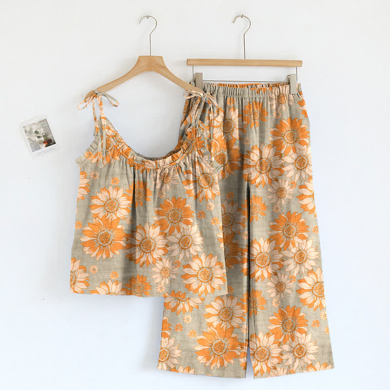 Sunflower Bloom Tie Strap Cami Loungewear Set - Grey - XL - image 0