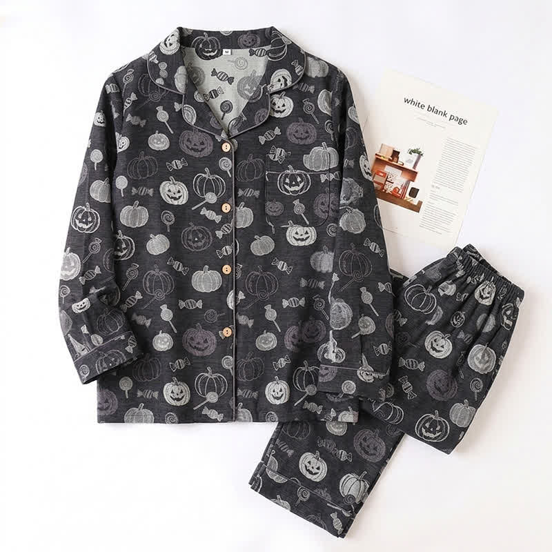 Black Halloween Pumpkin Candy Cotton Loungewear Set - image 2