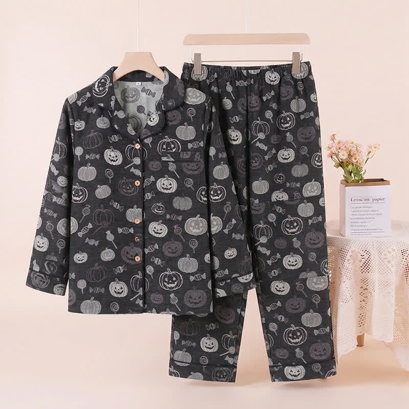 Black Halloween Pumpkin Candy Cotton Loungewear Set - Black - XL - image 0