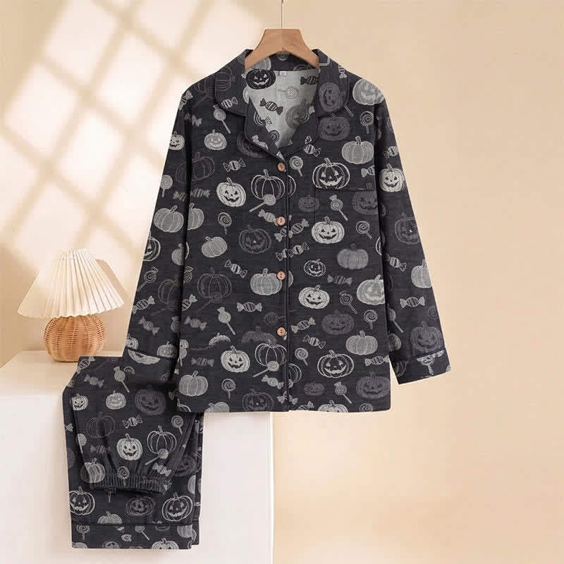 Black Halloween Pumpkin Candy Cotton Loungewear Set - image 1