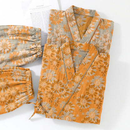 Retro Sunflower Cotton Kimono Pajama Set - image 5