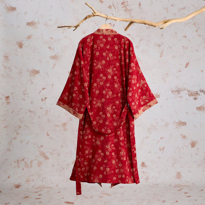 Retro Flower Cotton Gauze Kimono Robe - image 1