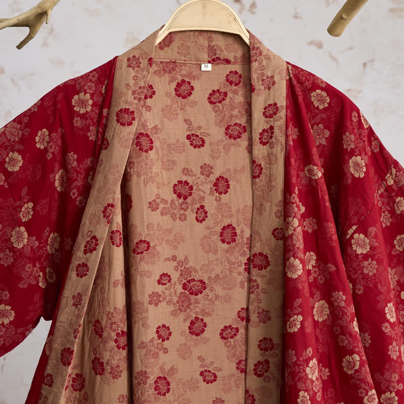 Retro Flower Cotton Gauze Kimono Robe - image 2