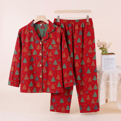 Christmas Tree Cotton Gauze Loungewear Set - Red - XL - image 0