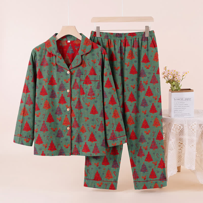 Christmas Tree Cotton Gauze Loungewear Set - Green - XL - image 7