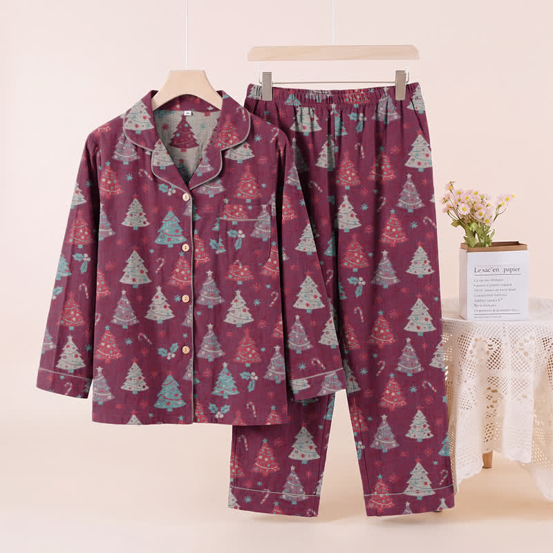 Christmas Tree Cotton Gauze Loungewear Set - Purple - XL - image 12
