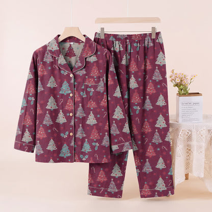 Christmas Tree Cotton Gauze Loungewear Set - Purple - XL - image 12