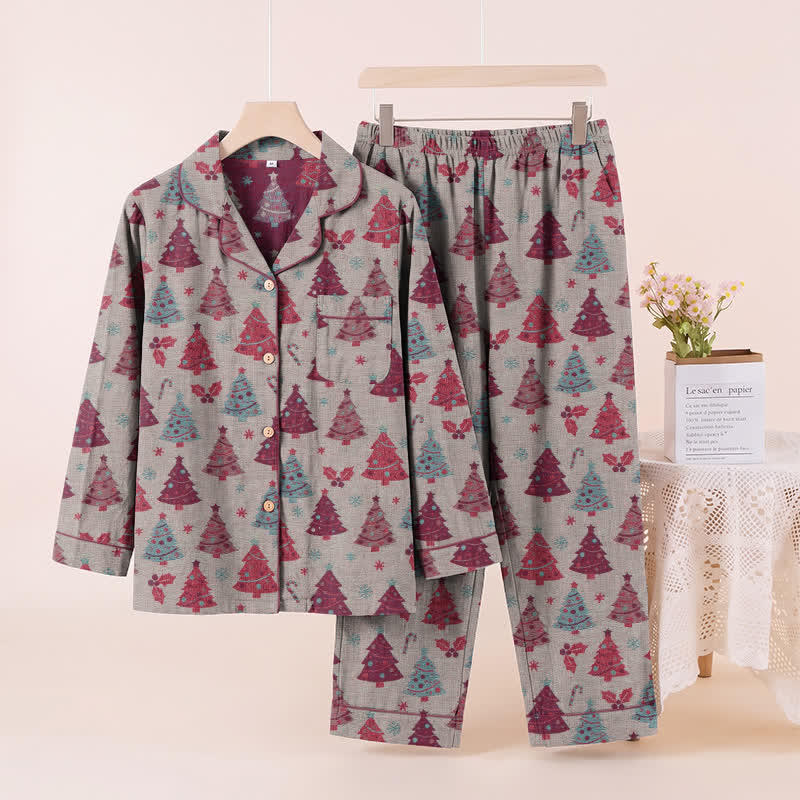 Christmas Tree Cotton Gauze Loungewear Set - Beige - XL - image 18