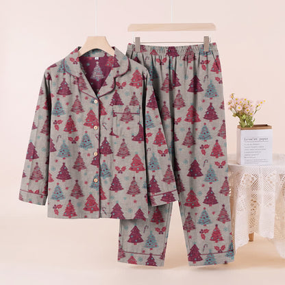 Christmas Tree Cotton Gauze Loungewear Set - Beige - XL - image 18