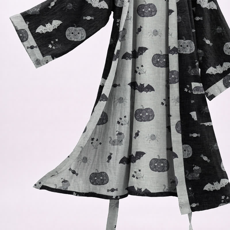 Halloween Pumpkin Bat Cotton Kimono Robe - image 3