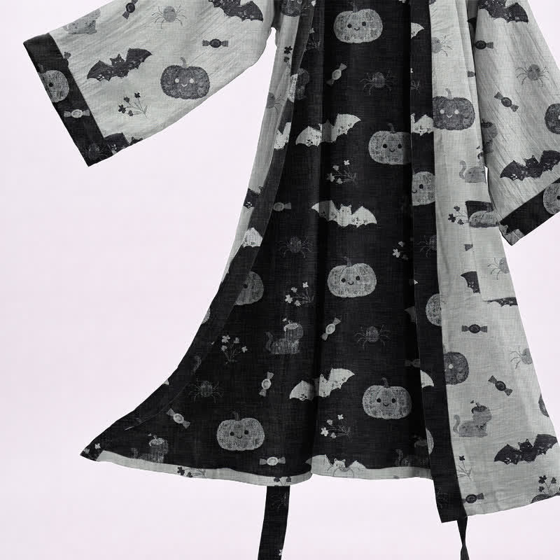 Halloween Pumpkin Bat Cotton Kimono Robe - image 8