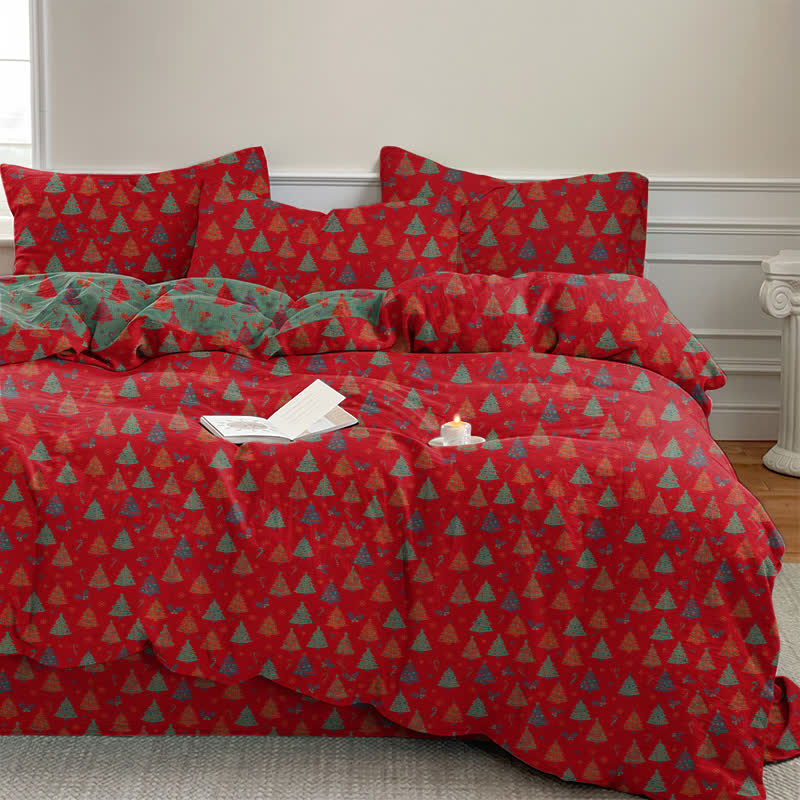 Festive Christmas Tree Cotton Bedding Set - Red - Bedding Set(4PCS) - King - image 0