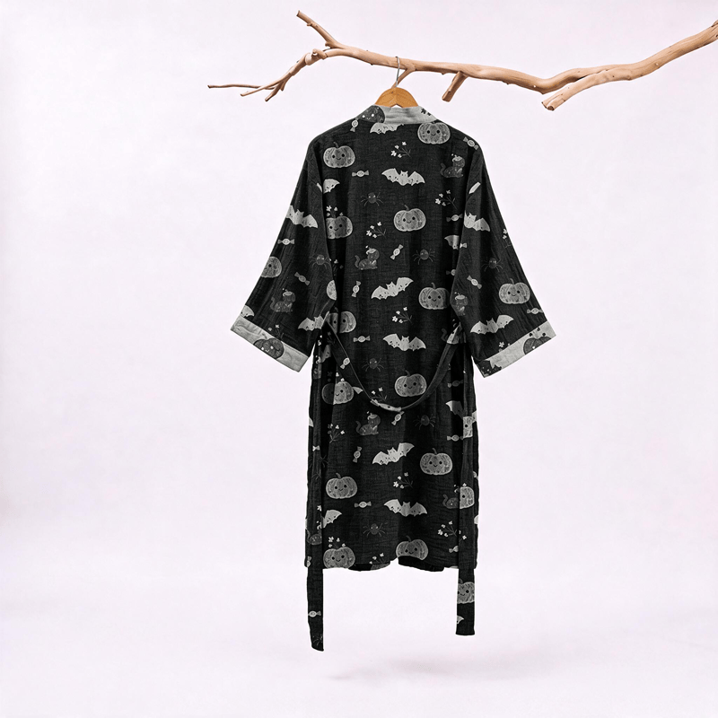 Halloween Pumpkin Bat Cotton Kimono Robe - image 1