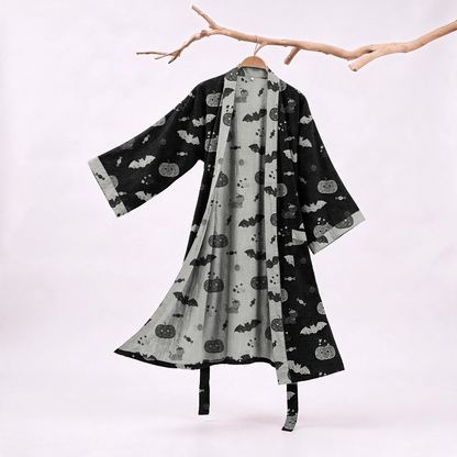 Halloween Pumpkin Bat Cotton Kimono Robe - Black - XXL - image 0