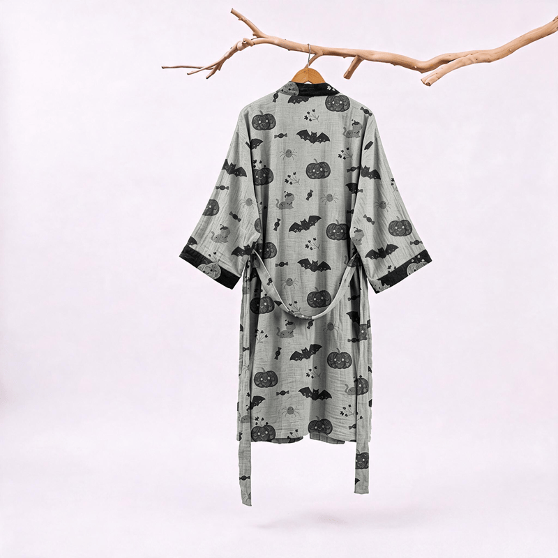 Halloween Pumpkin Bat Cotton Kimono Robe - image 6