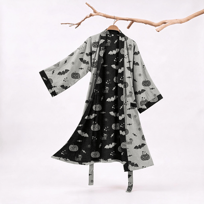 Halloween Pumpkin Bat Cotton Kimono Robe - Gray - XXL - image 5