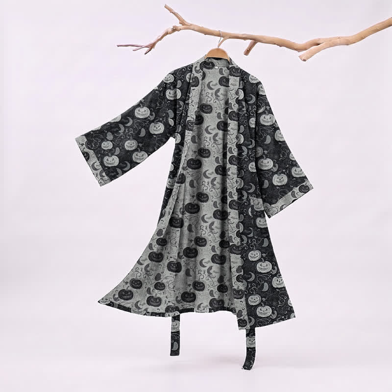 Halloween Pumpkin Moon Cotton Kimono Robe - Black - XXL - image 0